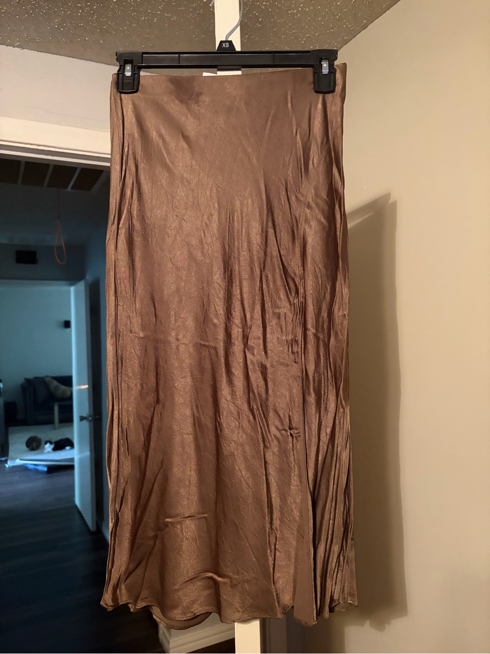 Satin Midi Skirt in Olive Green